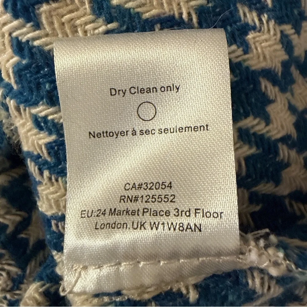 Anthropologie Blue and White Houndstooth Blazer